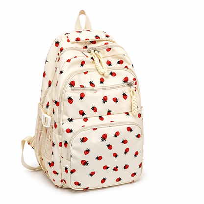 Strawberry-Print Large-Capacity Backpack
