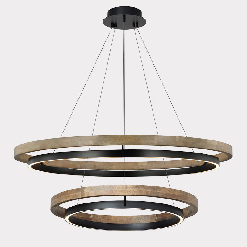 Circular Wood Ring Chandelier with LED Lighting 24-47 Inches Adjustable Height Farmhouse Dining Room Kitchen Island Ceiling Fixture