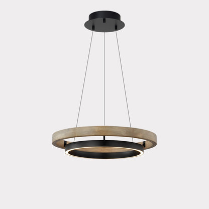 Circular Wood Ring Chandelier with LED Lighting 24-47 Inches Adjustable Height Farmhouse Dining Room Kitchen Island Ceiling Fixture