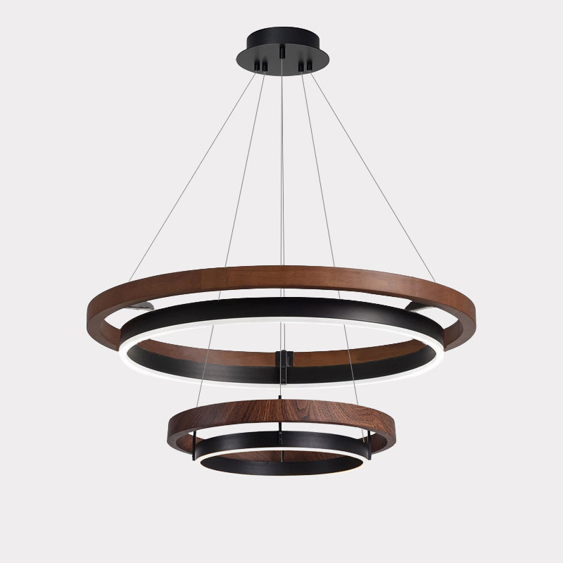 Circular Wood Ring Chandelier with LED Lighting 24-47 Inches Adjustable Height Farmhouse Dining Room Kitchen Island Ceiling Fixture