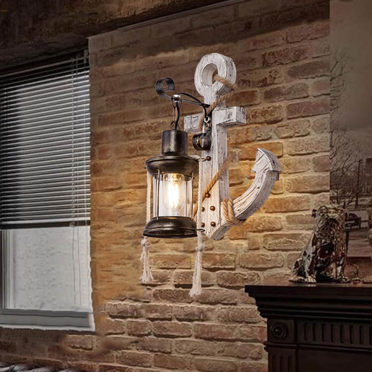Industrial Wall Sconce Light Fixture with Glass Shade for Entryway Bedroom & Living Areas | Wood & Metal Accent Lighting E26 Socket
