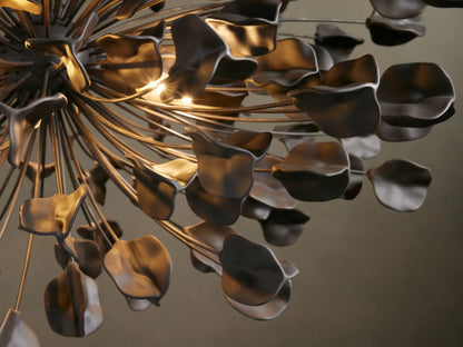 Ceramic Petal Chandelier with Leaf-Cluster Design 5-Light Fixture 42-Inch Round Dimmable Hanging Lamp for Dining Room & Entryway