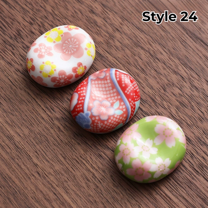 Porcelain Utensil Holders with Animal and Fruit Designs for Asian Dining – Set of 3 Decorative Tabletop Rests