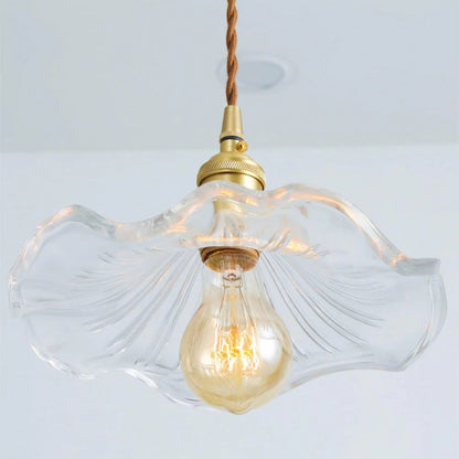 Glass Ceiling Light with Sculptural Ripple Edge – 9 in Hanging Fixture with Metal Hardware for Kitchen, Dining Area, or Bedroom – Adjustable