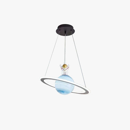 Hanging Space-Themed Fixture for Kids' Rooms Blue Acrylic Spherical Ceiling Lamp with LED Ring Light for Nursery Playroom Bedroom Decor Susp