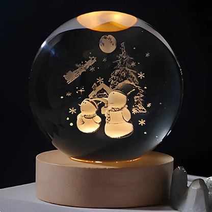 3D Engraved Crystal Planet Sphere Night Light on Wood Base USB Powered Desk Lamp Warm White LED Glow for Bedroom Living Room Nursery Space