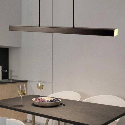 Linear LED Ceiling Light 59 in Metal Acrylic Fixture for Kitchen Island & Dining Room Adjustable Hanging Lamp Modern Black Brown