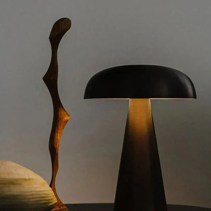 Rechargeable Mushroom Table Lamp Cordless Touch Control LED 3 Brightness Settings Portable Accent Light Bronze Gold for Bedroom Living