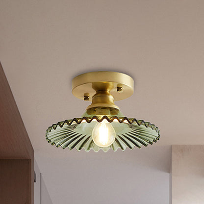 Ribbed Glass Ceiling Light Fixture 8.5-Inch Single-Bulb Semi-Flush Mount for Kitchen Dining Room Bedroom Hallway Entryway
