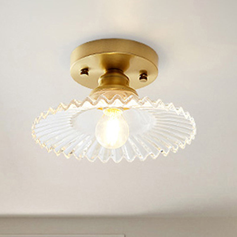 Ribbed Glass Ceiling Light Fixture 8.5-Inch Single-Bulb Semi-Flush Mount for Kitchen Dining Room Bedroom Hallway Entryway