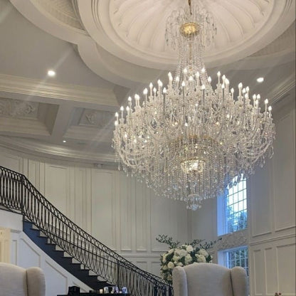 Grand Tiered Crystal Chandelier 35-90 Bulbs Dimmable LED Foyer Statement Lighting for High Ceilings Entryway Staircase Hotel Lobby