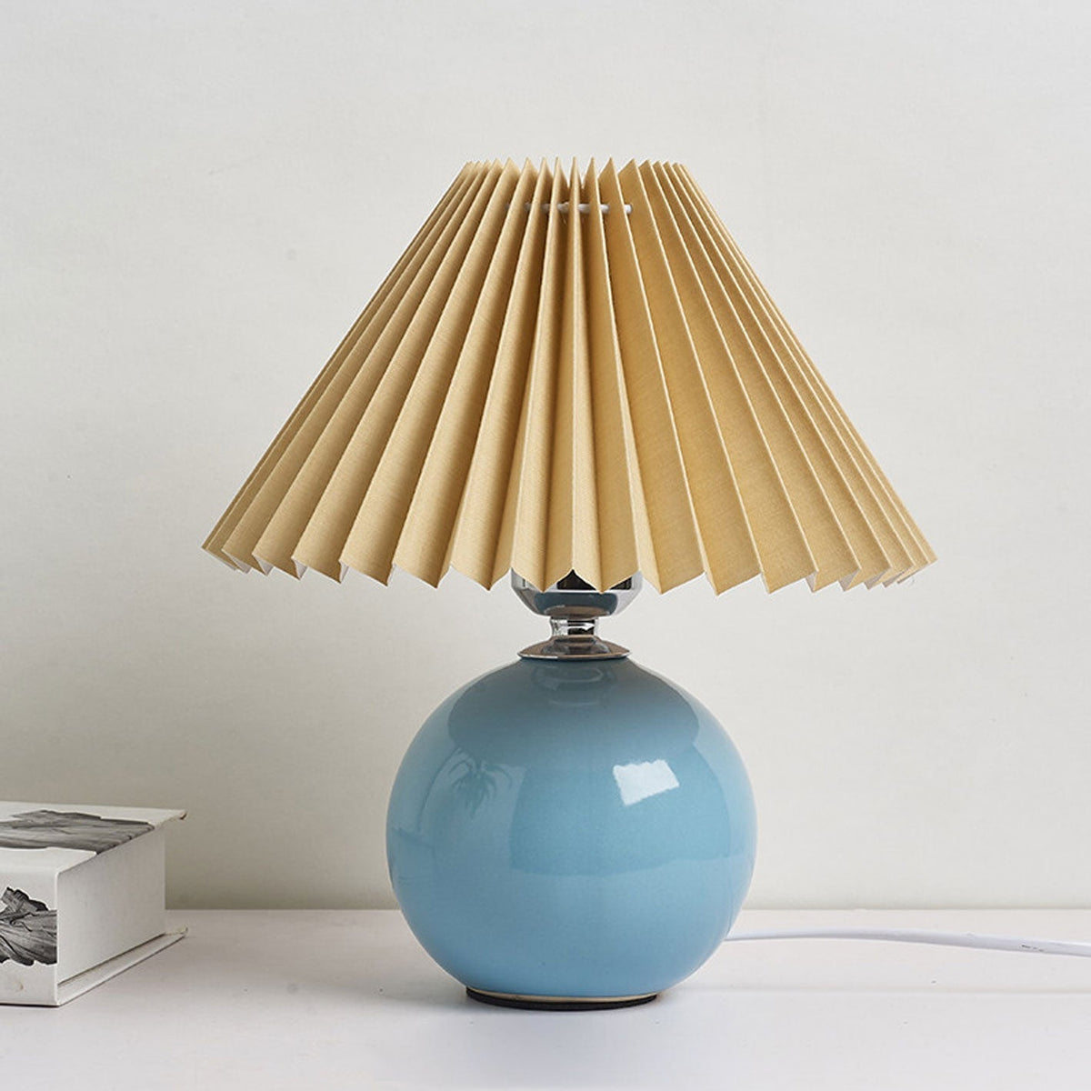 Ceramic Accent Lamp with Fabric Shade 11x9.5 in E26 Socket for Nightstand Desk Study Room Reading Light Modern Home Decor