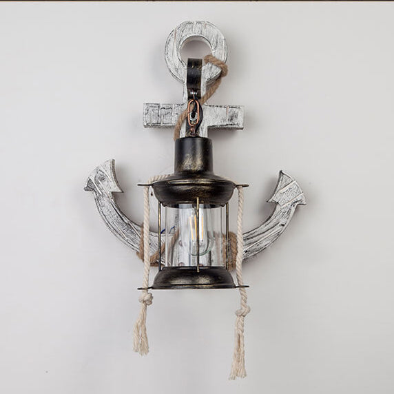 Industrial Wall Sconce Light Fixture with Glass Shade for Entryway Bedroom & Living Areas | Wood & Metal Accent Lighting E26 Socket