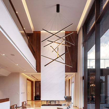 Modern Linear LED Chandelier Black Metal Multi-Tier Pendant Light for Living Room Foyer Kitchen Island Dining Room