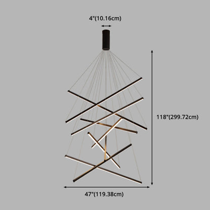 Modern Linear LED Chandelier Black Metal Multi-Tier Pendant Light for Living Room Foyer Kitchen Island Dining Room