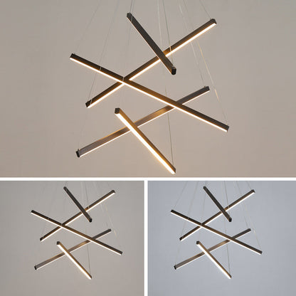 Modern Linear LED Chandelier Black Metal Multi-Tier Pendant Light for Living Room Foyer Kitchen Island Dining Room