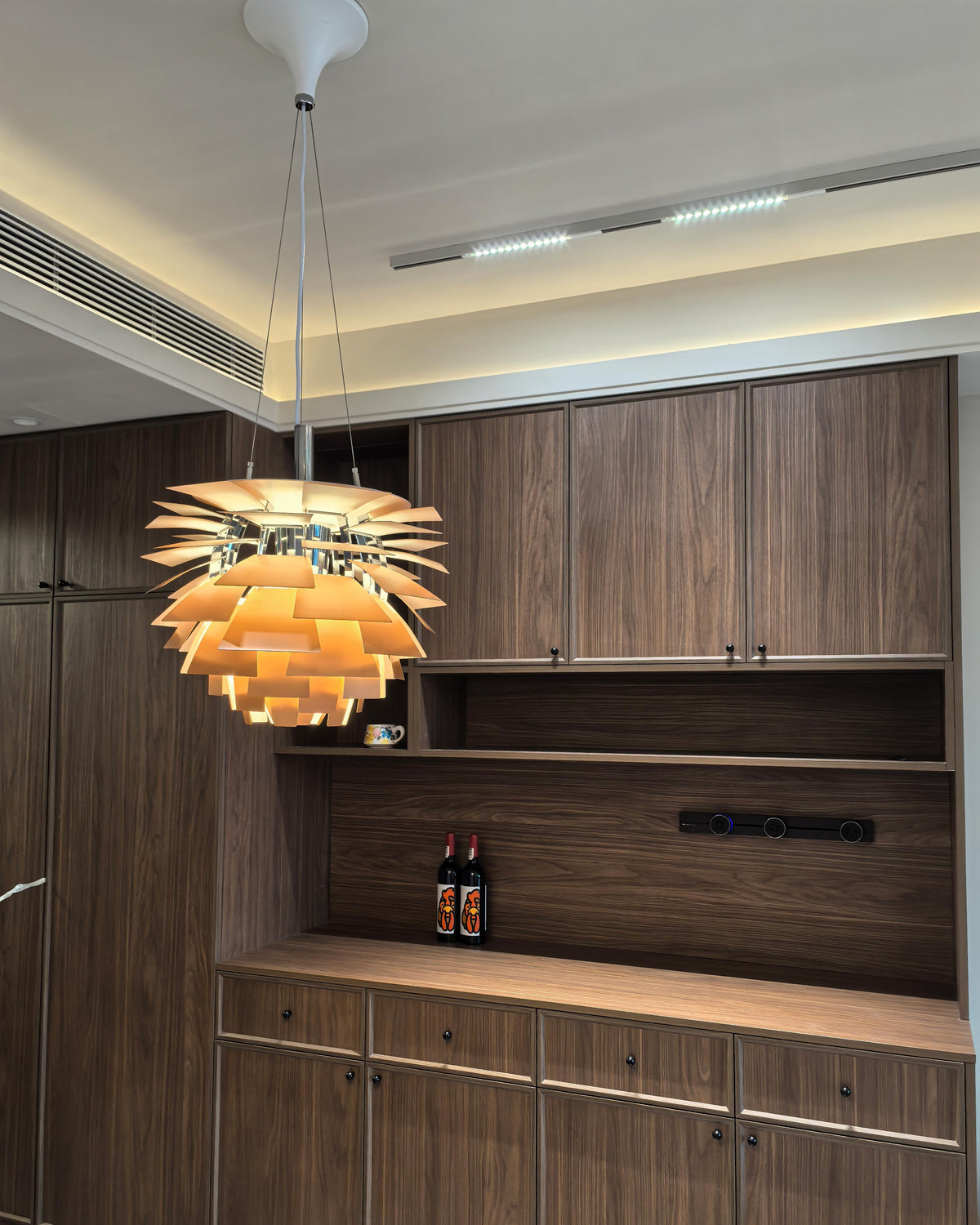 Layered Metal Fixture 19 in Wide Warm White E27 Socket Adjustable Height Kitchen Island Dining Room Cord Suspended Overhead Lighting Texture