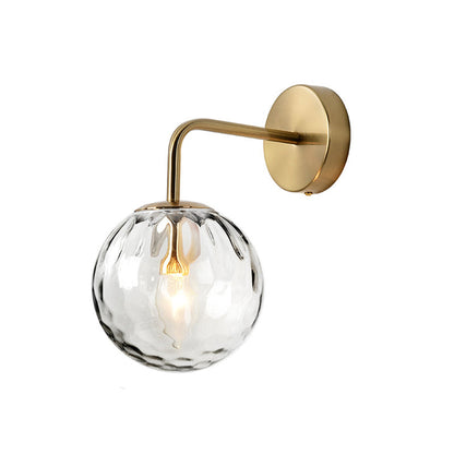 Contemporary Textured Globe Wall Light with Brass Arm | Single-Bulb Sconce for Bedroom, Hallway & Living Room | Hardwired Electric Fixture