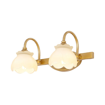 Colonial Wall Sconce Vanity Light with Floral Shades – Metal Frame in Antique Finish for Bathroom Mirror – G4 LED Compatible – 2, 3, or 4