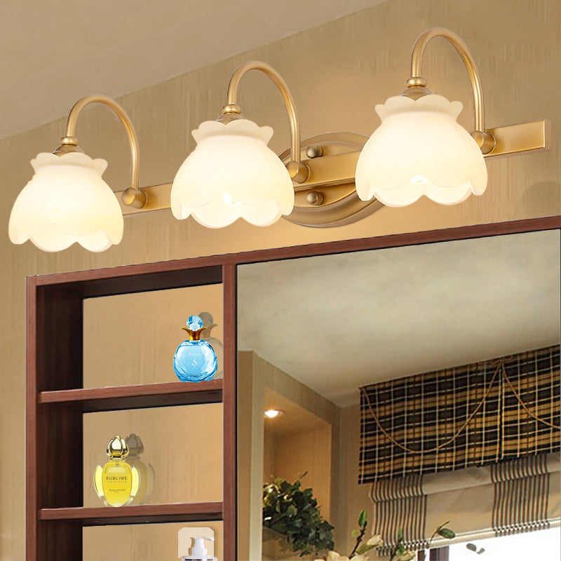 Colonial Wall Sconce Vanity Light with Floral Shades – Metal Frame in Antique Finish for Bathroom Mirror – G4 LED Compatible – 2, 3, or 4