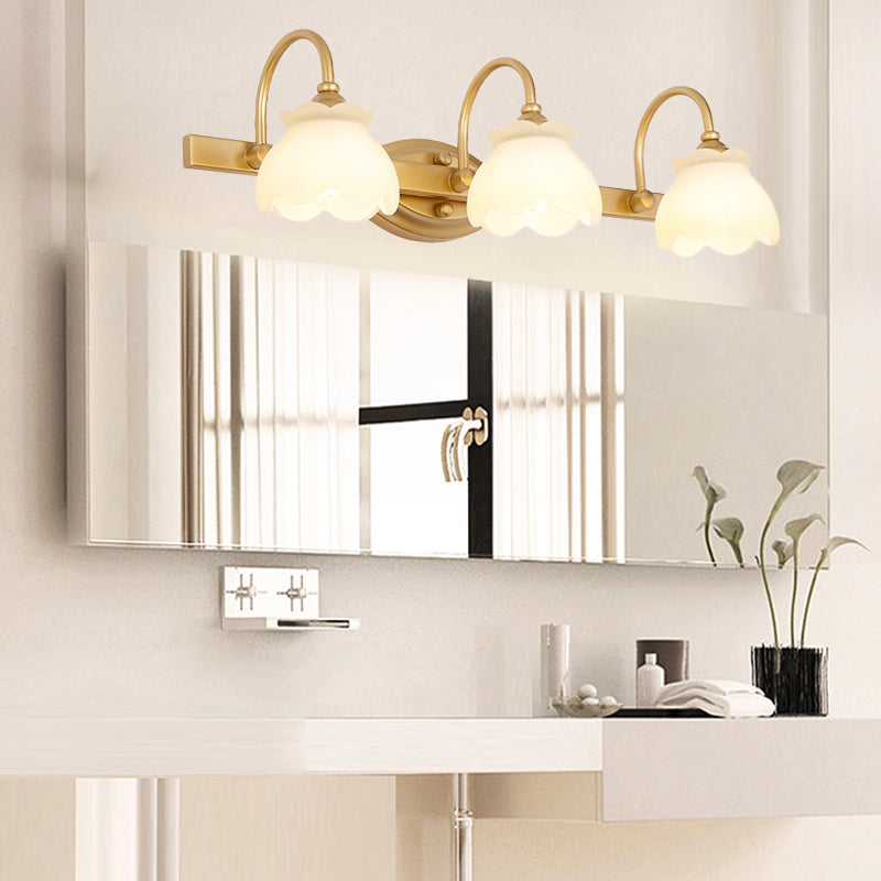Colonial Wall Sconce Vanity Light with Floral Shades – Metal Frame in Antique Finish for Bathroom Mirror – G4 LED Compatible – 2, 3, or 4
