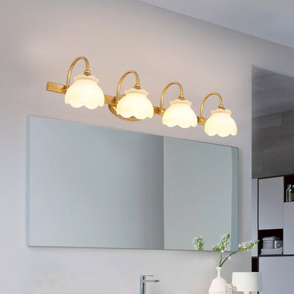 Colonial Wall Sconce Vanity Light with Floral Shades – Metal Frame in Antique Finish for Bathroom Mirror – G4 LED Compatible – 2, 3, or 4