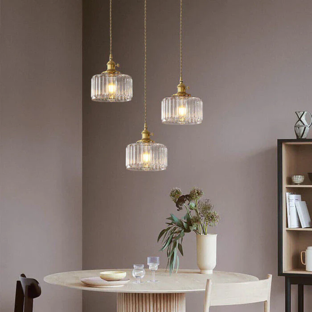 Adjustable Drop Ceiling Light with Textured Glass Shade E27 Socket for Kitchen Island Dining Room Counter Breakfast Bar Scandinavian Modern