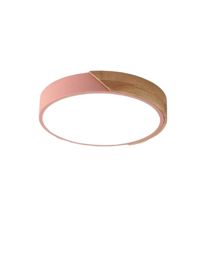 Round Flush Mount Ceiling Light with Wood Accent and Integrated LED – Modern Low Profile Fixture in 9, 12, 16, 20, and 24 inch Sizes for Liv