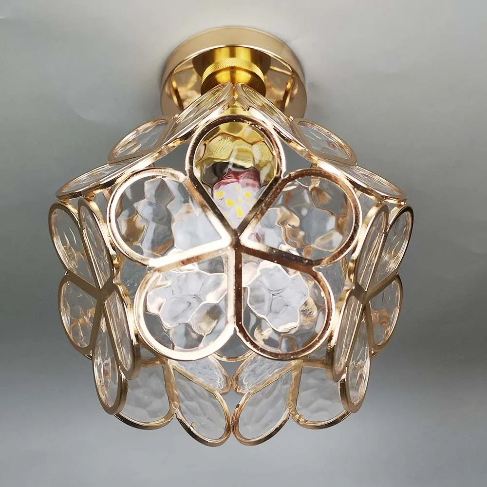 Acrylic Flush Mount Ceiling Light 8 in Gold Floral Fixture Bedroom Hallway Living Room Compact Small Space Decorative E26 Base Warm Glow