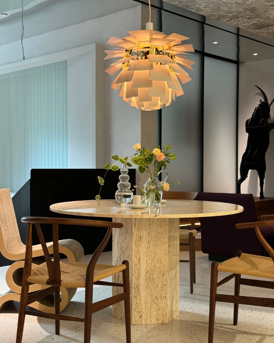 Sculptural Metal Shade Hanging Fixture 20 in Adjustable Height Overhead Lighting for Dining Room Kitchen Island Entryway Warm Glow Installat