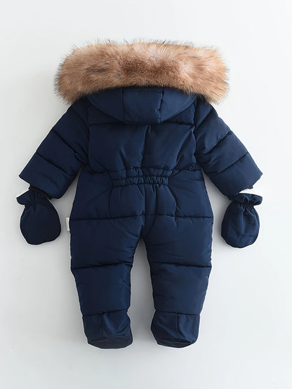 Hooded Infant Snowsuit with Quilted Insulation and Faux Fur Trim for Cold Weather Outdoor Adventures Baby Winter Bunting