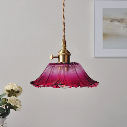 Fluted Glass Drop Ceiling Fixture 11 in Burgundy Shade Gold Hardware E27 Socket for Kitchen Island Entryway Ambient Overhead Illumination