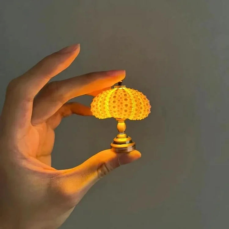 Sea Urchin Shell Night Light with Gold-Tone Base – Coastal Accent Lamp for Bedroom, Living Room & Nursery