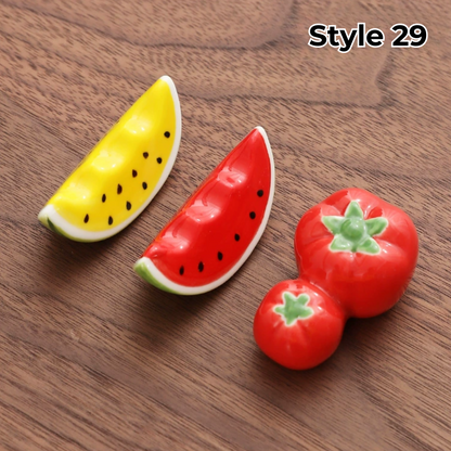 Porcelain Utensil Holders with Animal and Fruit Designs for Asian Dining – Set of 3 Decorative Tabletop Rests