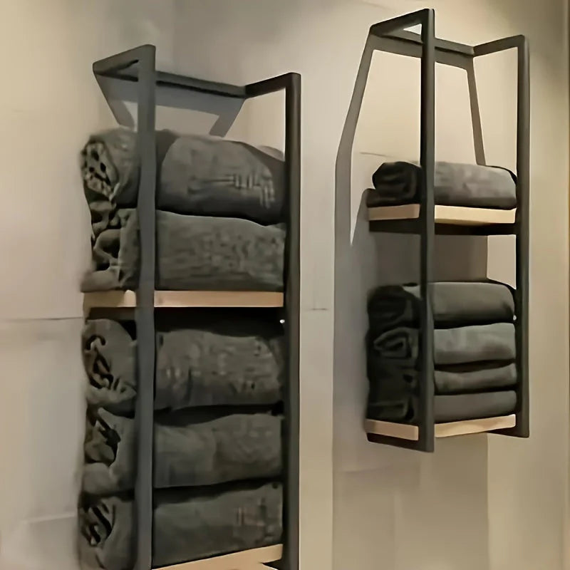 Contemporary Metal Towel Rack with Waterproof Shelf | Space-Saving Design for Organized Bathrooms