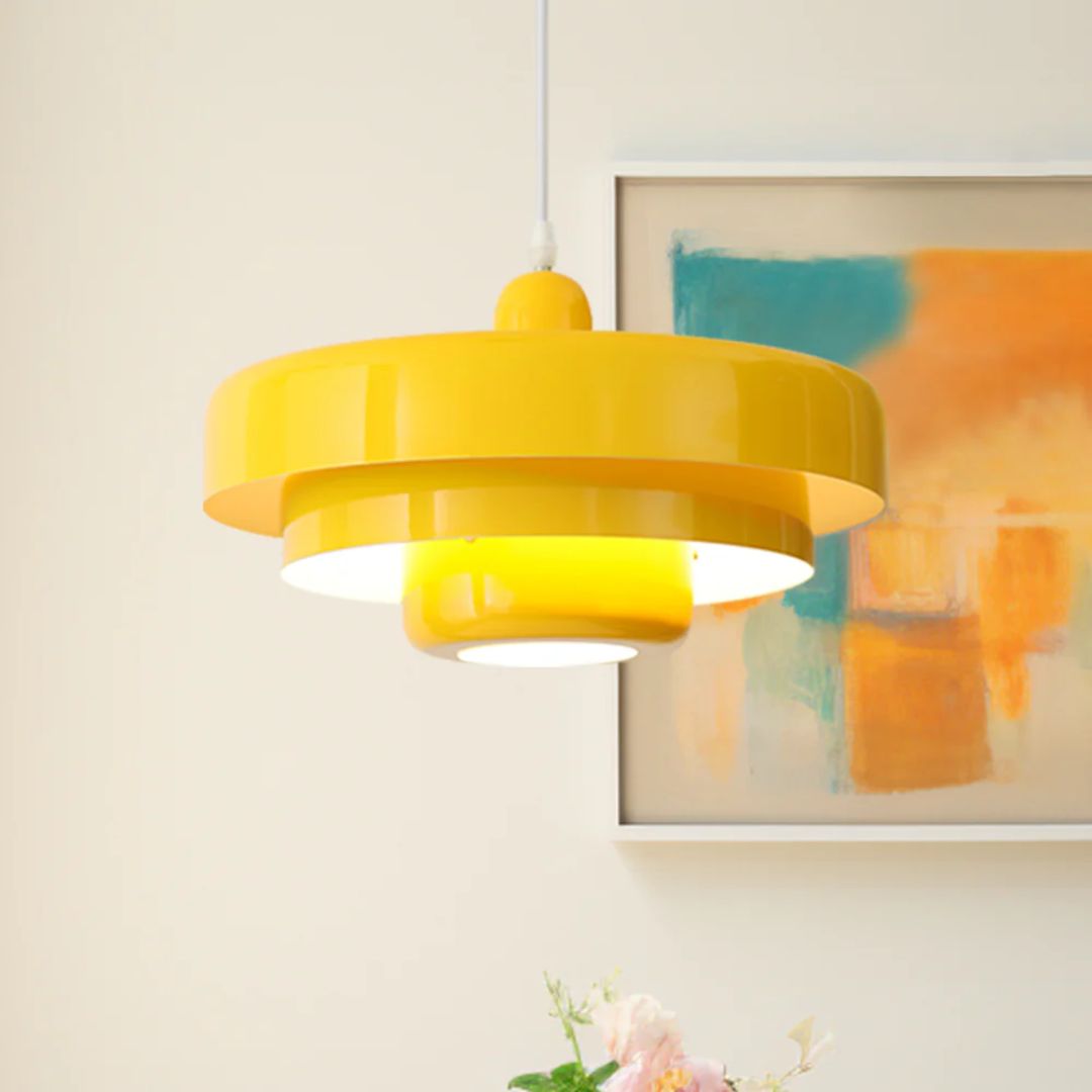 Hanging Iron Ceiling Fixture 14 Inch Layered Shade Height-Adjustable for Kitchen Dining Room Bedroom Modern Retro Downlight E27 Socket