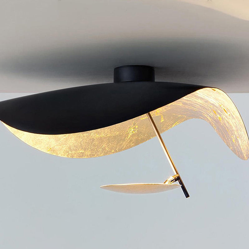 Contemporary Leaf-Motif Flush Mount Ceiling Light Metal Fixture Black Gold White Finish for Living Room Bedroom Dining Room Modern Home