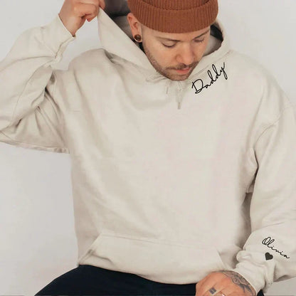 Personalized Parent Hoodie with Custom Kids Names on Sleeves for Mom or Dad | Embrace Family Sweatshirt Gift | Cozy Cotton Blend Pullover