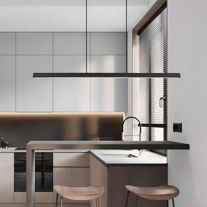 Linear Metal LED Fixture 47 in Black Kitchen Island Overhead Bar Lamp Slim Profile Adjustable Drop Modern Minimalist Style for Dining Room W