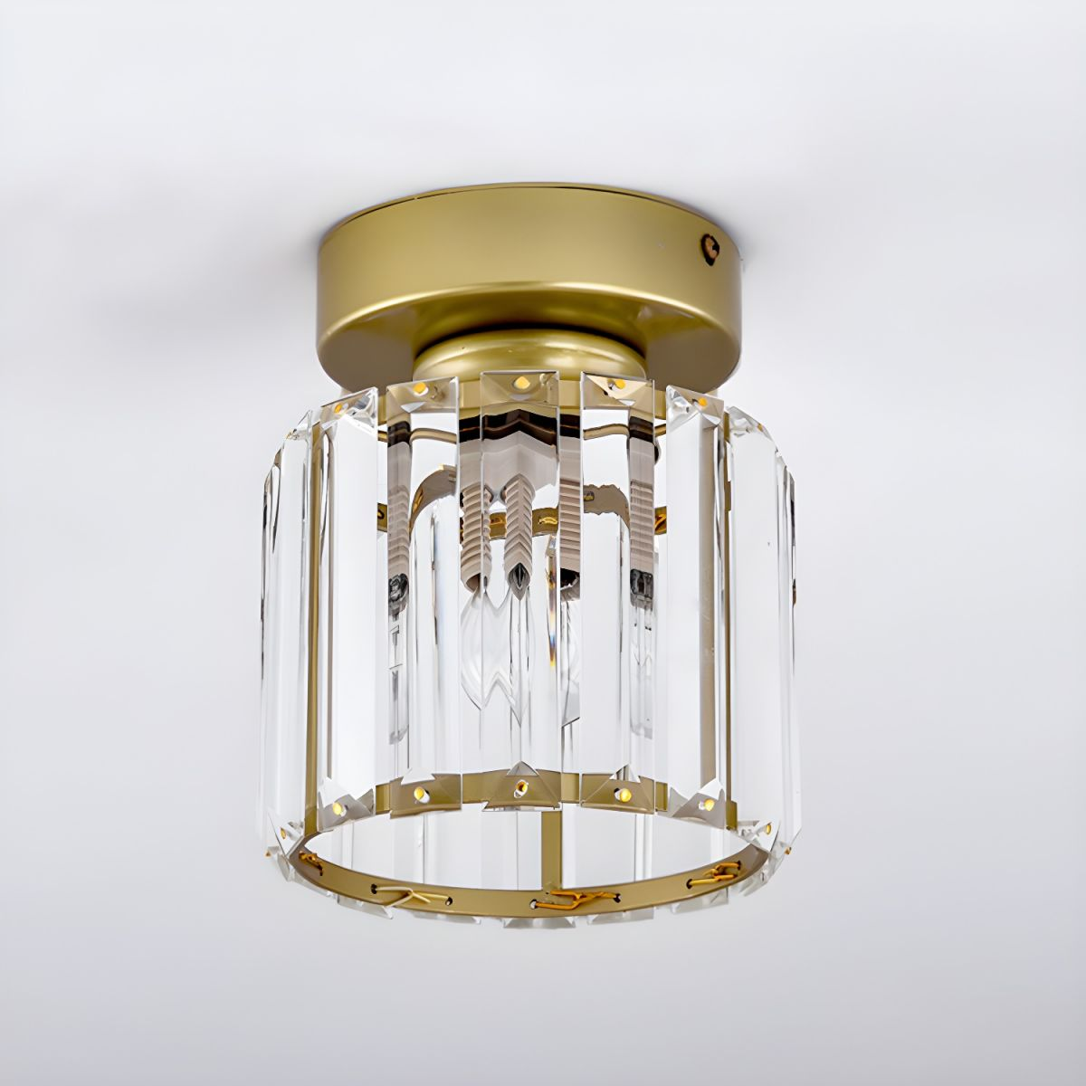 Decorative Flush Mount Light Fixture with Glass Cube and Metal Accents E27 Socket for Entryway Bedroom Small Room Ambient Overhead Lighting