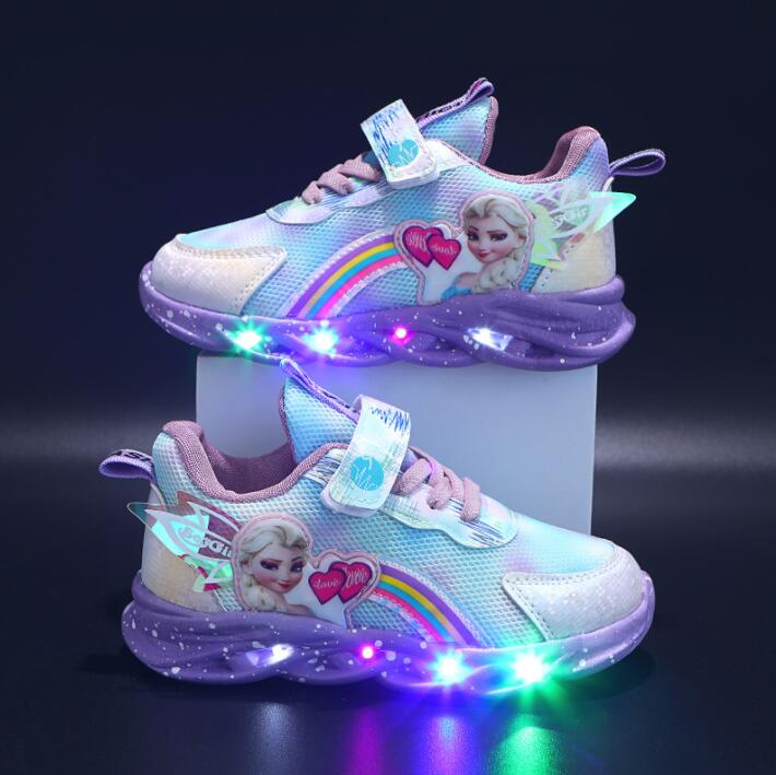 Girls Light-Up Sneakers with Rainbow Glitter and LED Soles for School, Play, and Active Wear