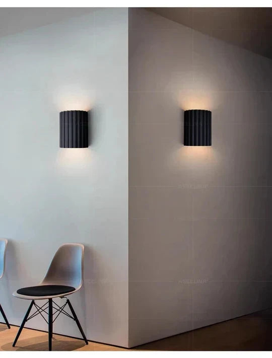 Compact Resin Sconce 6.5 Inches Tall Vertical Texture Up-Down Light Fixture Bedroom Hallway Entryway Minimalist Contemporary Ambient Install