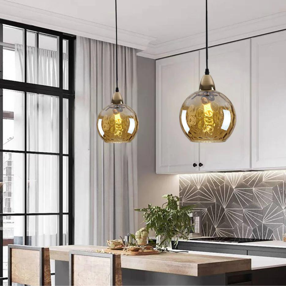 Textured Glass Globe Hanging Light 7.9 Inch Dining Room Island Fixture Adjustable Height Modern Sphere Pendant Minimalist Ceiling Lamp for K