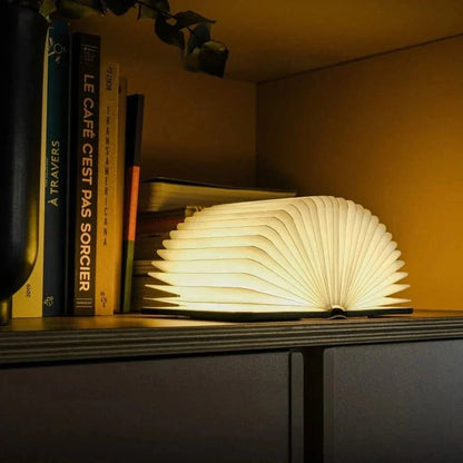 Rechargeable Book Lamp with 360° Foldable Design – USB Wood Finish LED Reading Light for Desk, Nightstand & Travel – 3 Brightness