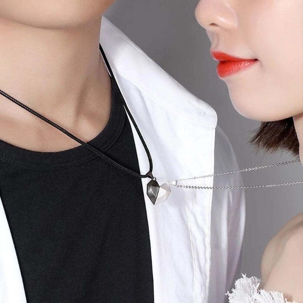 Magnetic Heart Pendant Necklaces for Couples – Matching His & Hers Set with Gold-Plated Finish – Two Interlocking Hearts – Gift for