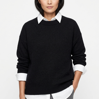 Women's Relaxed Pullover Sweater in Soft Polyester – Crew Neck Long Sleeve Casual Top for Everyday Comfort & Layering Year-Round