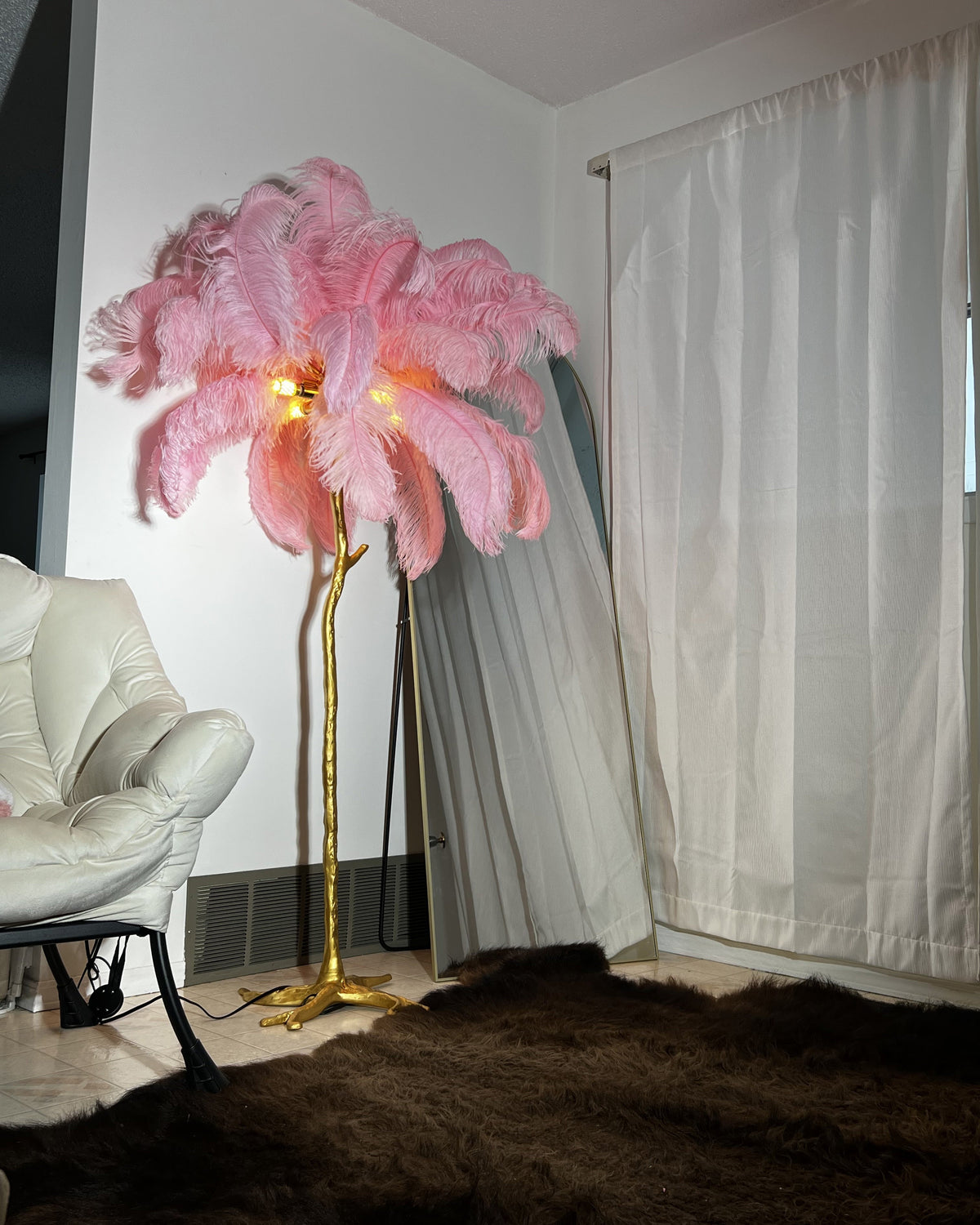 Tropical Feather Standing Lamp 63 in Tall Palm Tree Style Ambient Floor Light for Bedroom Living Room Decorative Accent Lighting