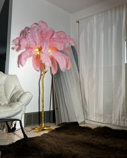 Tropical Feather Standing Lamp 63 in Tall Palm Tree Style Ambient Floor Light for Bedroom Living Room Decorative Accent Lighting