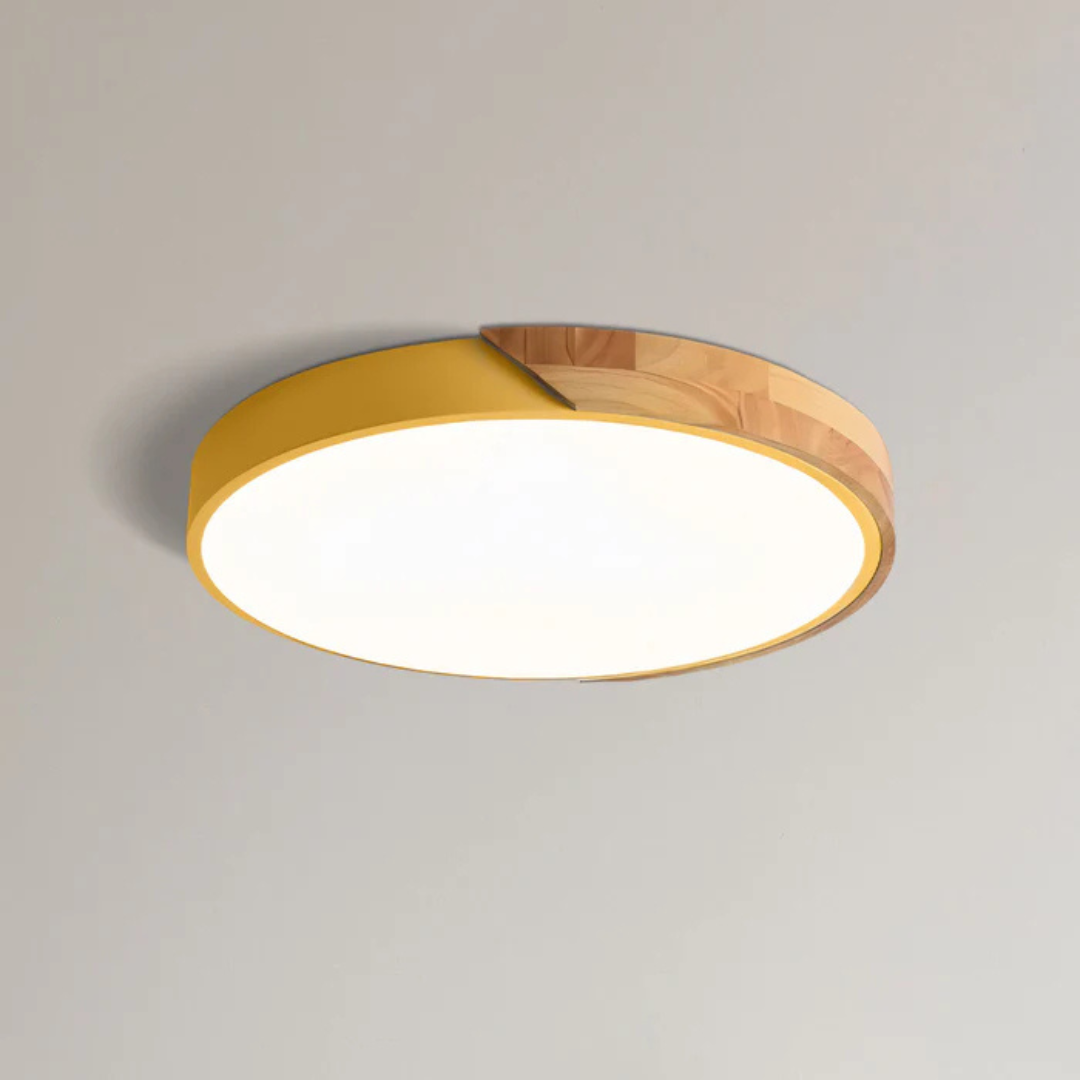 Round Wood & Acrylic LED Ceiling Light – Scandinavian Flush Mount for Bedroom, Living Room & Hallway