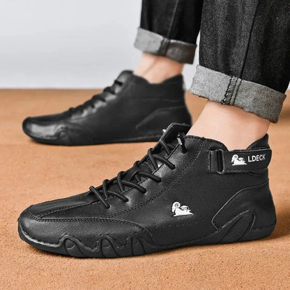 Men's Waterproof High-Top Sneakers with Elastic Slip-On Design - Durable Rubber Sole Boots for Street Style & All-Weather Wear